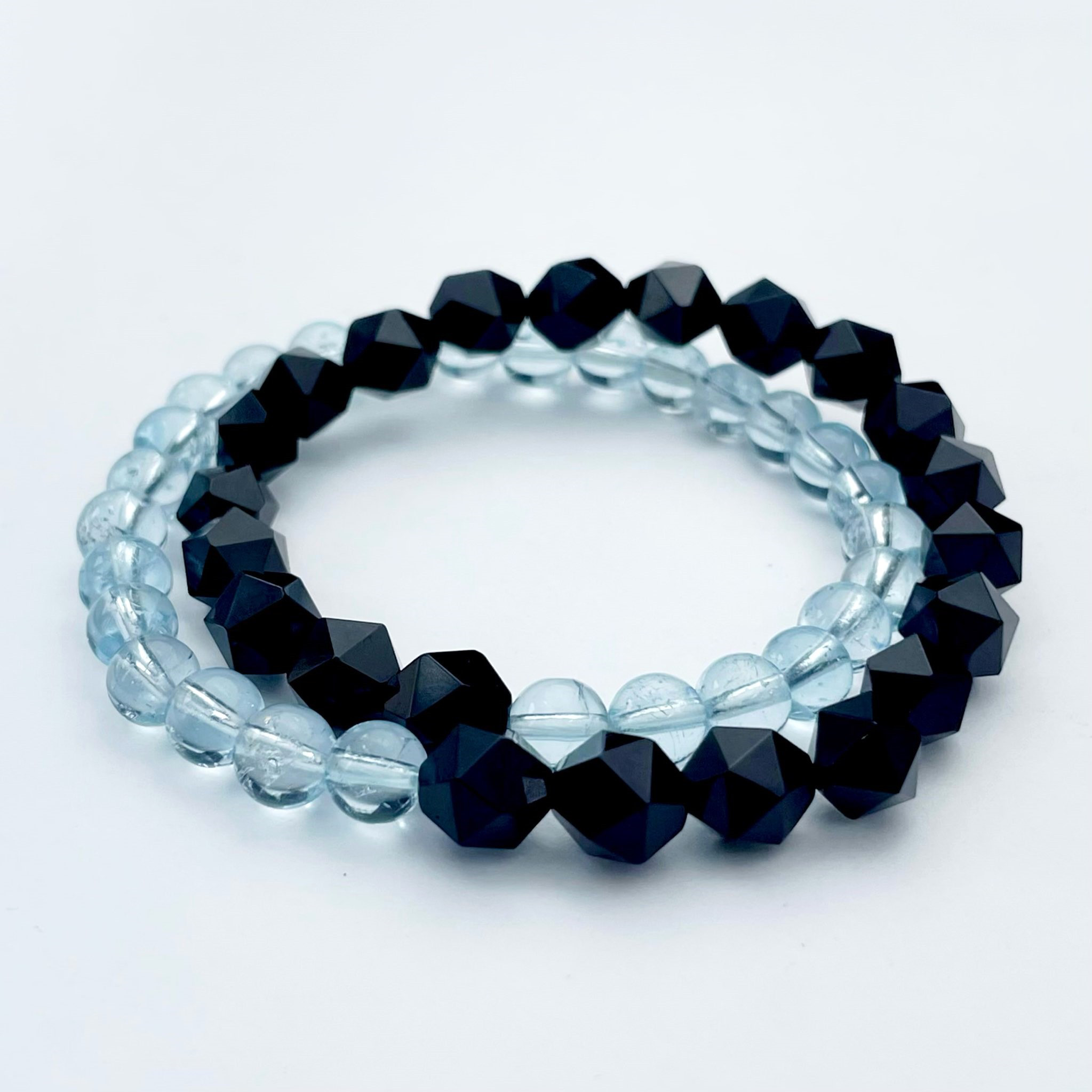 トパーズ×スターカットオニキス 2連ブレスレット ギフト プレゼント 天然石 夏 11月 誕生石