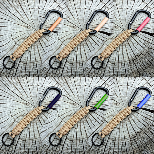 wildoutdoor カラビナ付きパラコードキーホルダー 本革 6カラー ヌメ革