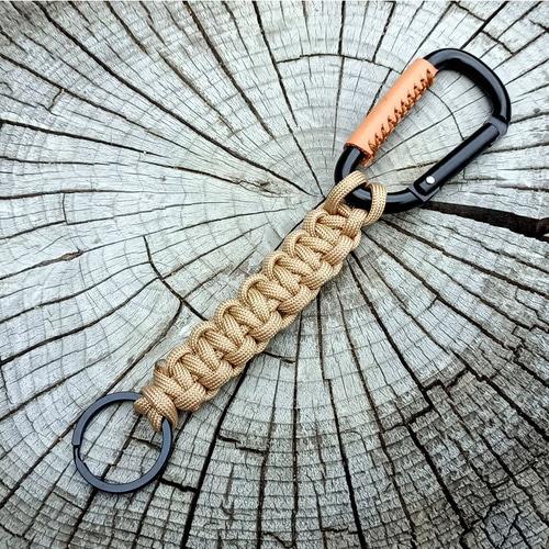 wildoutdoor カラビナ付きパラコードキーホルダー 本革 6カラー ヌメ革