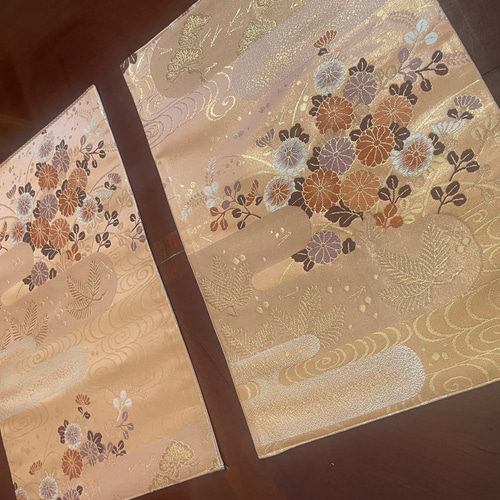 2641 豪華刺繍の袋帯リメイク 正絹ランチョンマット2枚セット 