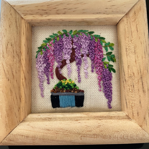 刺繍フレーム 盆栽 藤 藤の木 藤の花 壁掛け 壁飾り インテリア 雑貨