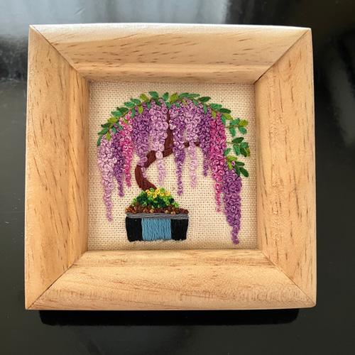 刺繍フレーム 盆栽 藤 藤の木 藤の花 壁掛け 壁飾り インテリア 雑貨