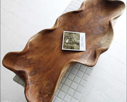 チーク無垢材 大型プリミティブトレイN62.5cm 大型食器 菓子鉢 サラダ