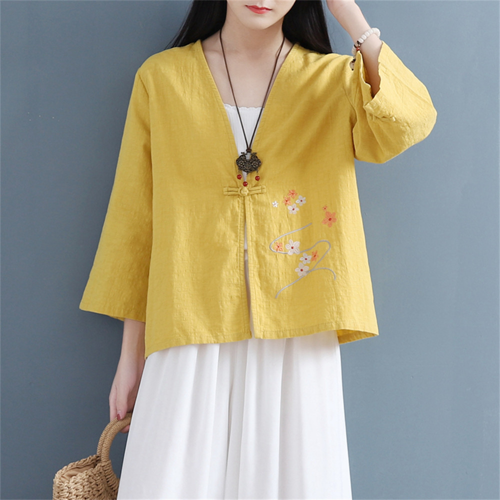 綿麻のロングスリーブレディースシャツ