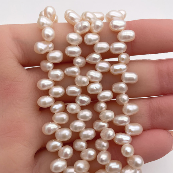 淡水パール 真珠 ライス クレオ穴 4mm 5mm 7mm 小粒 雫 ドロップ ホワイト系 6個 tp0003 3枚目の画像