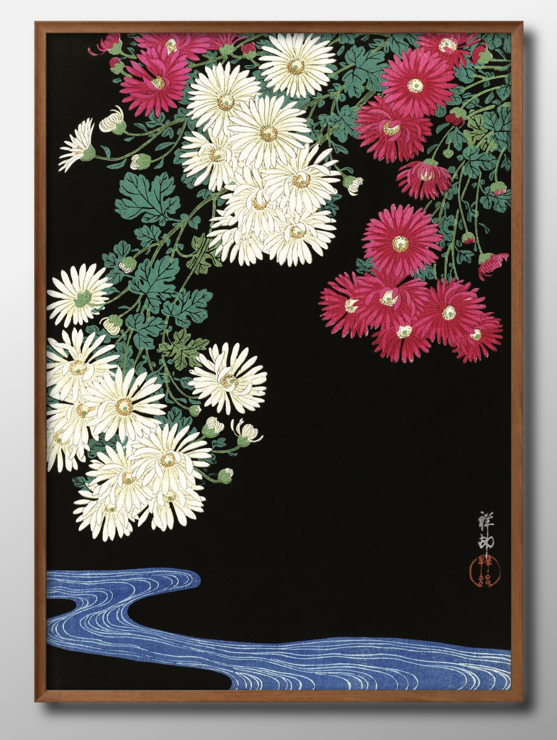 昭和レトロ 公子 小菊 花図 フラワー 水彩画 アート 絵画 額縁