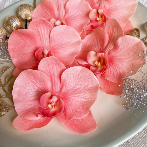 限定2 成人式 髪飾り 和装結婚式 胡蝶蘭 コチョウラン サーモンピンク