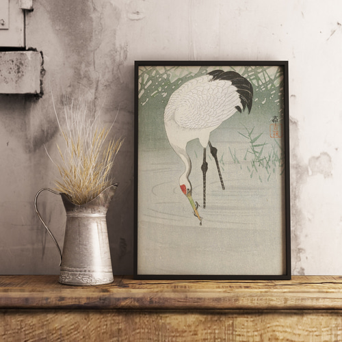 上村松篁「丹頂」木版画 版画 日本画 絵画 鶴 つる ツル 鳥 雪