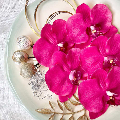 成人式 髪飾り 和装結婚式 胡蝶蘭 コチョウラン 濃いピンク フッシャー