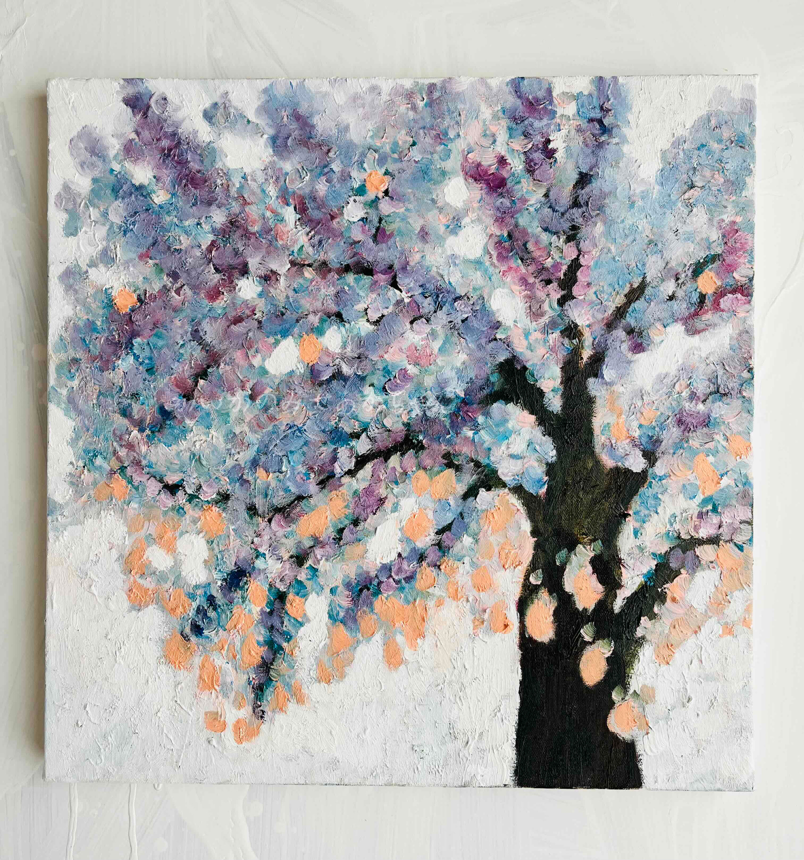 41㎝角「朝の桜」油彩・原画・S６ 41㎝角「朝の桜」S6・原画・油彩 N 絵画 かいがのみせあかちゃん