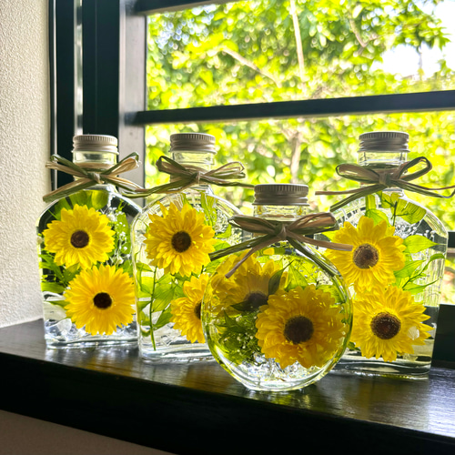 ひまわりハーバリウム ウィスキー瓶 Lサイズ デザインA ハーバリウム