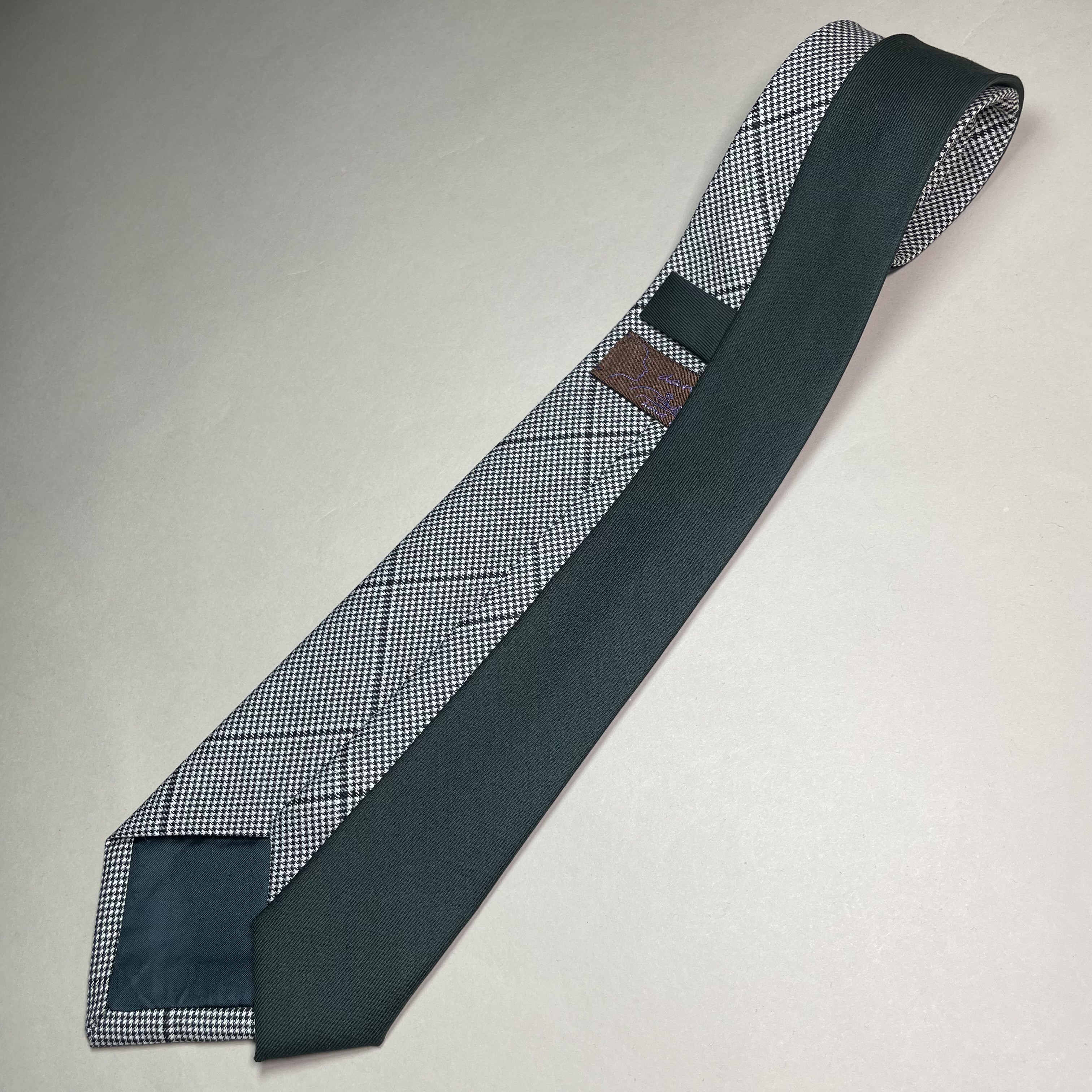 【受注製作】グリーン　シルバー　チェック　プレゼント　ギフト【別途】名入れ　メッセージ　イニシャル　刺繍　ネクタイ