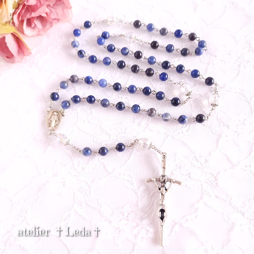 特別セーフ ☆ソーダライト＆オーロラクォーツ ロザリオ☆ ~Sodalite ネックレス・ペンダント