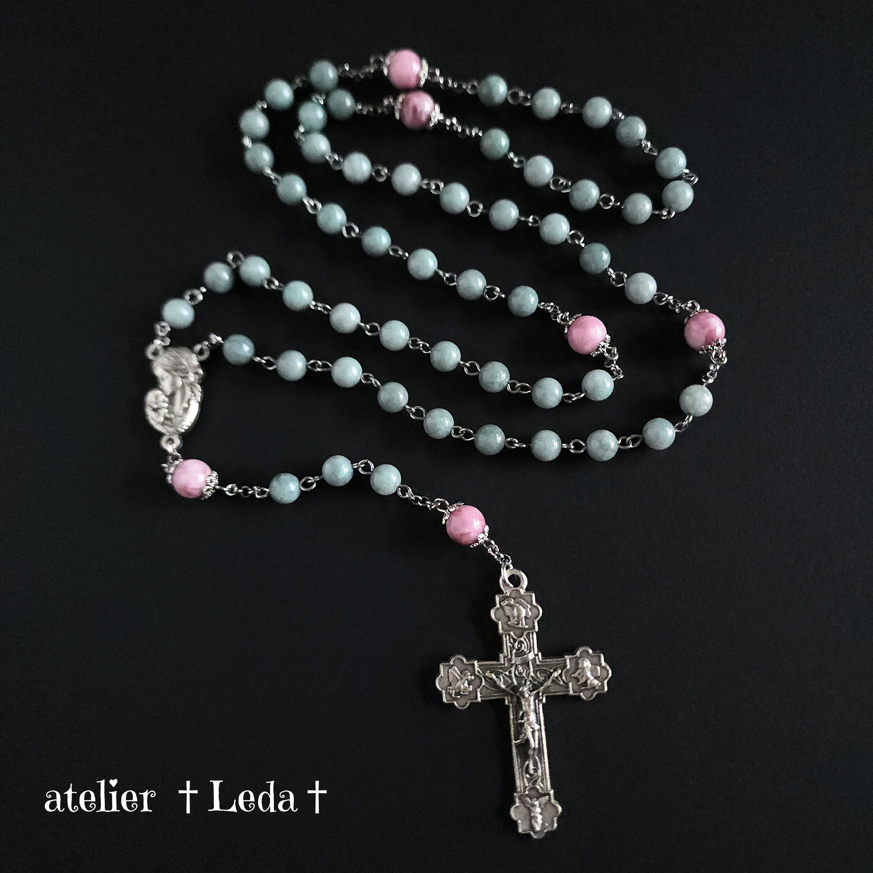 ☆ビルマ翡翠＆大理石  ロザリオ☆~Burmese Jade & Marble~