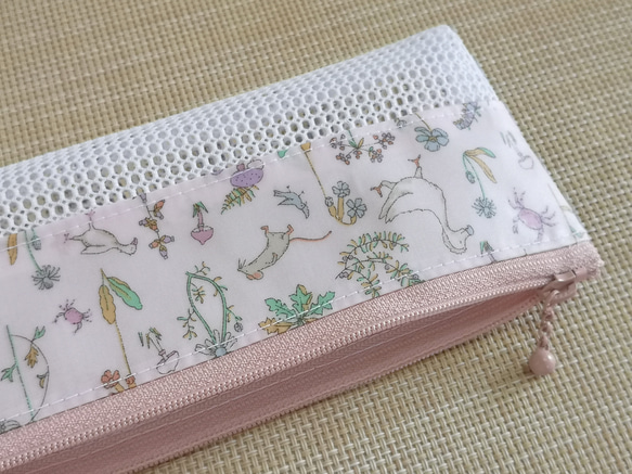 ハンドメイド　歯ブラシケース　歯ブラシポーチ　メッシュポーチ　ラミネートポーチ　リバティ　セオ 4枚目の画像