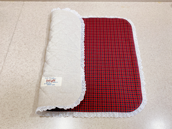 1324.カフェマット50×71 ファミリアのようなチェック　ハンドメイド犬 カフェマット ファミリアチェック クッション・ベッド merry