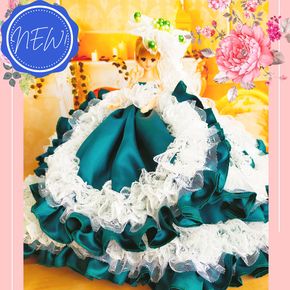 ターコイズ ビーズ刺繍 フレアドレス ターコイズ ビーズ刺繍 フレアドレス ターコイズ ビーズ装飾 AngelR