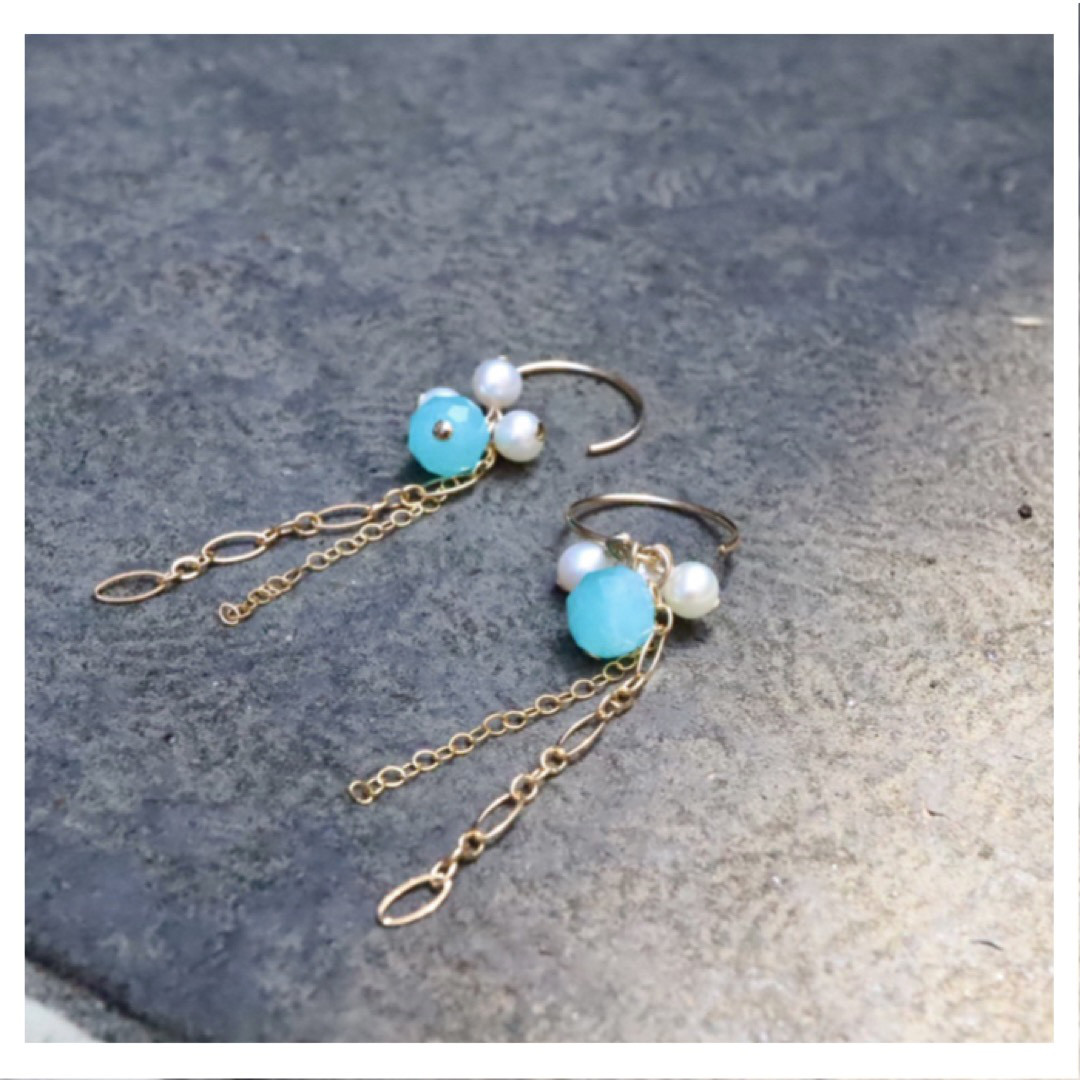 【14kgf】アマゾナイト・淡水パール　ピアス