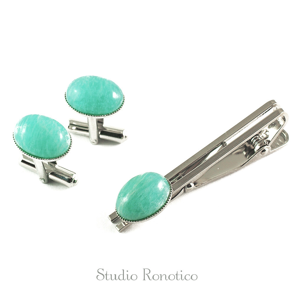 カフスボタン &ネクタイピンマラカイト 天然石 カフス タイピン Ω  