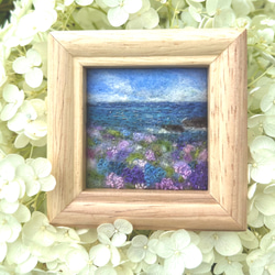 ムラサキハナナに誘われて　羊毛フェルト　フレーム　羊毛絵画　ハンドメイド 3b9a136ac7ef005dbe3a49b7ffa3f5