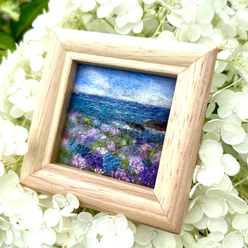 ムラサキハナナに誘われて　羊毛フェルト　フレーム　羊毛絵画　ハンドメイド ムラサキハナナに誘われて 羊毛フェルト フレーム 羊毛絵画