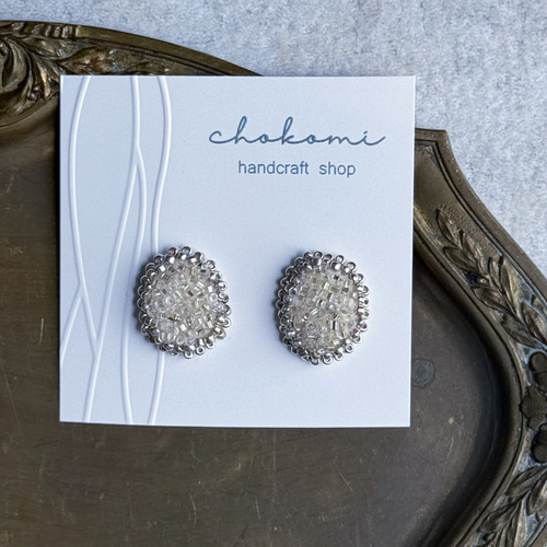 C380 ヴィンテージ イヤリング ピアス ヴィンテージビーズ刺繍のピアス＆イヤリング（silver) ピアス