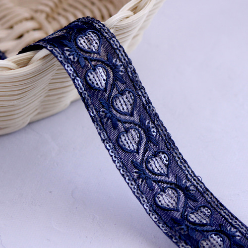 インド刺繍リボン No.22【ネイビー】 インド刺繍/刺繍リボン
