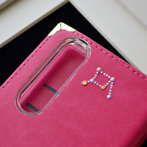 星達の輝き。手帳型スマホケース『うさぎと月のロマンティック』ぴょんと飛ぶ兎、大人可愛いピンクとゴールド☆全機種対応 15枚目の画像