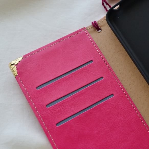 星達の輝き。手帳型スマホケース『うさぎと月のロマンティック』ぴょんと飛ぶ兎、大人可愛いピンクとゴールド☆全機種対応 7枚目の画像