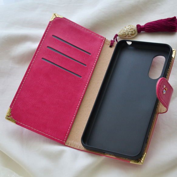 星達の輝き。手帳型スマホケース『うさぎと月のロマンティック』ぴょんと飛ぶ兎、大人可愛いピンクとゴールド☆全機種対応 9枚目の画像