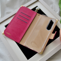 星達の輝き。手帳型スマホケース『うさぎと月のロマンティック』ぴょんと飛ぶ兎、大人可愛いピンクとゴールド☆全機種対応 11枚目の画像