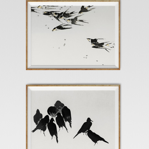 NO.580】ツバメの群れ日本画アートポスター和室インテリア和モダン