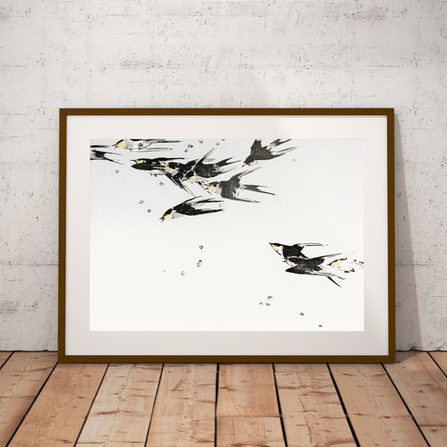 NO.580】ツバメの群れ日本画アートポスター和室インテリア和モダン