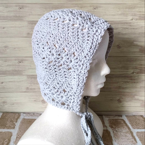 ハンドメイド]春夏用 花柄透かし編みバケットハット 見つける