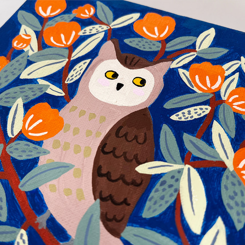 フクロウの原画 -もりのなか(夜)- 絵画 ÜRIKMÄD ゆーりくめーど