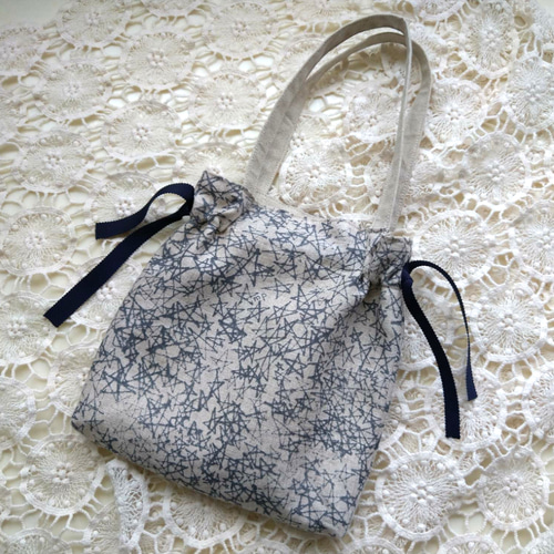 【w.pcoco】ミナペルホネンハンドメイドあおり巾着バッグ SALE》ミナペルホネンあおりポケット巾着バッグ ハンドメイドの