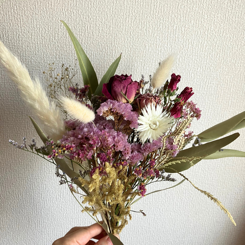 ドライフラワーブーケ ピンク バラ スワッグ 爽やか 誕生日 結婚記念日