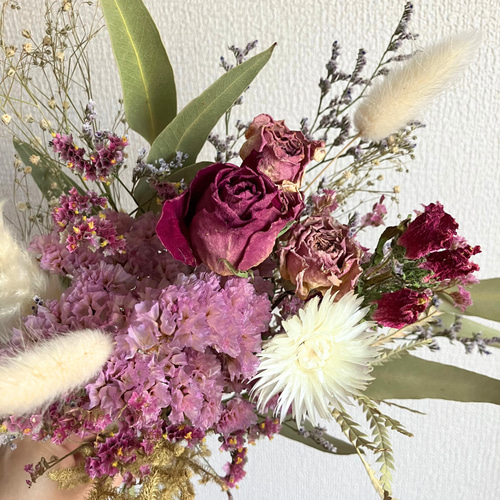 ドライフラワーブーケ ピンク バラ スワッグ 爽やか 誕生日 結婚記念日