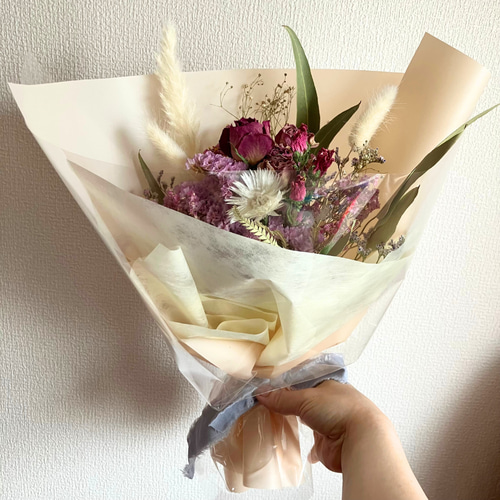 ドライフラワーブーケ ピンク バラ スワッグ 爽やか 誕生日 結婚記念日