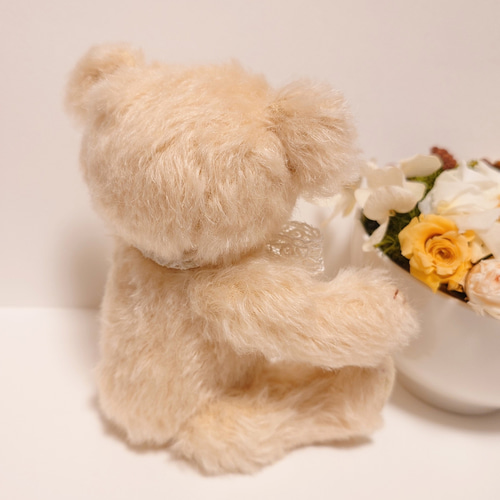 ホワイトオレンジモヘア テディベア 17.5cm ぬいぐるみ yukumao