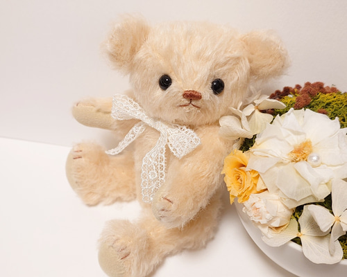 Daisy ホワイトモヘアのベルリンベア ホワイトオレンジモヘア テディベア 17.5cm ぬいぐるみ yukumao