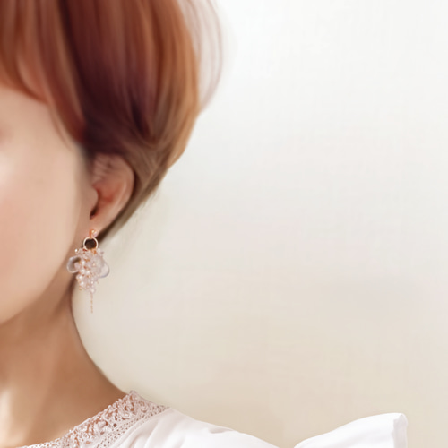 天然石 淡水パール* 透明感あふれる ブーケ のような ふんわり ピアス