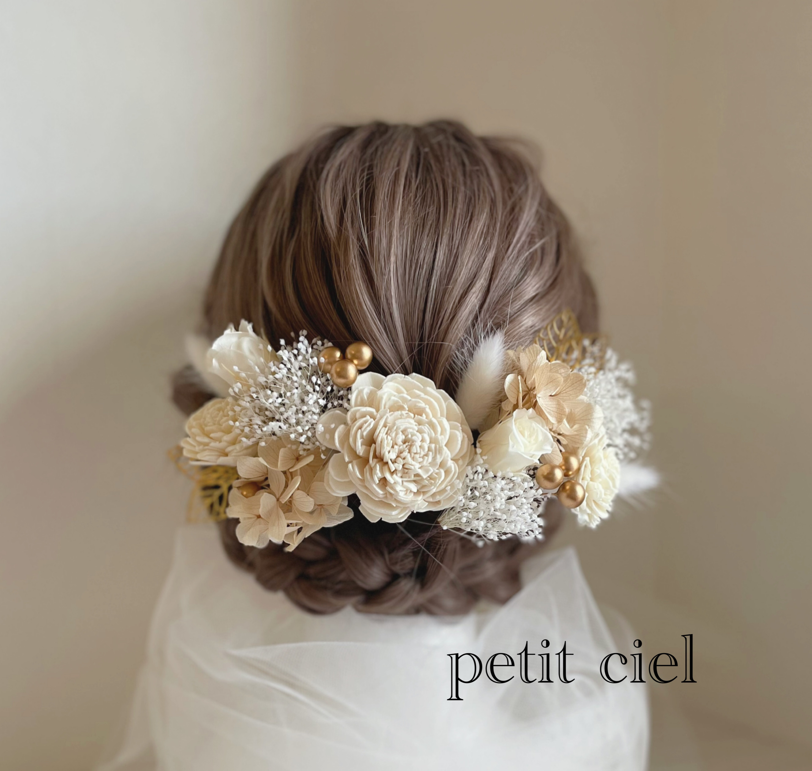 ローズとゴールドリーフの髪飾り　成人式　卒業式　振袖　和装