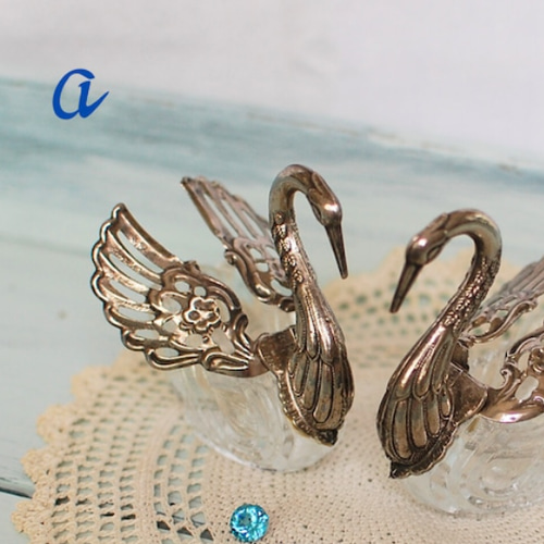 銀食器ティーセットと銀の白鳥調味料入れ アンティーク イギリス