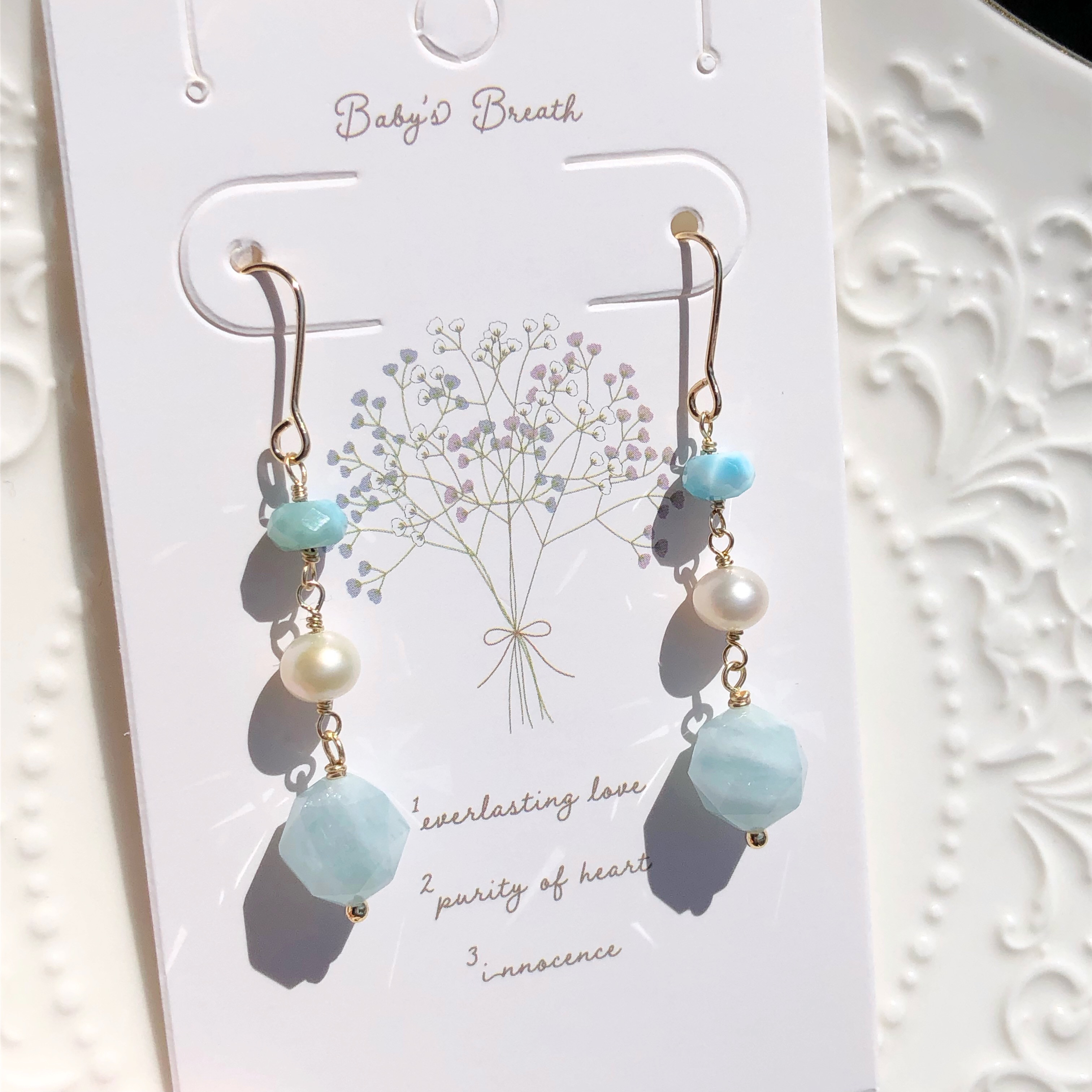 《  14kgfピアス》ミルキーアクアマリンスターラウンドピアス