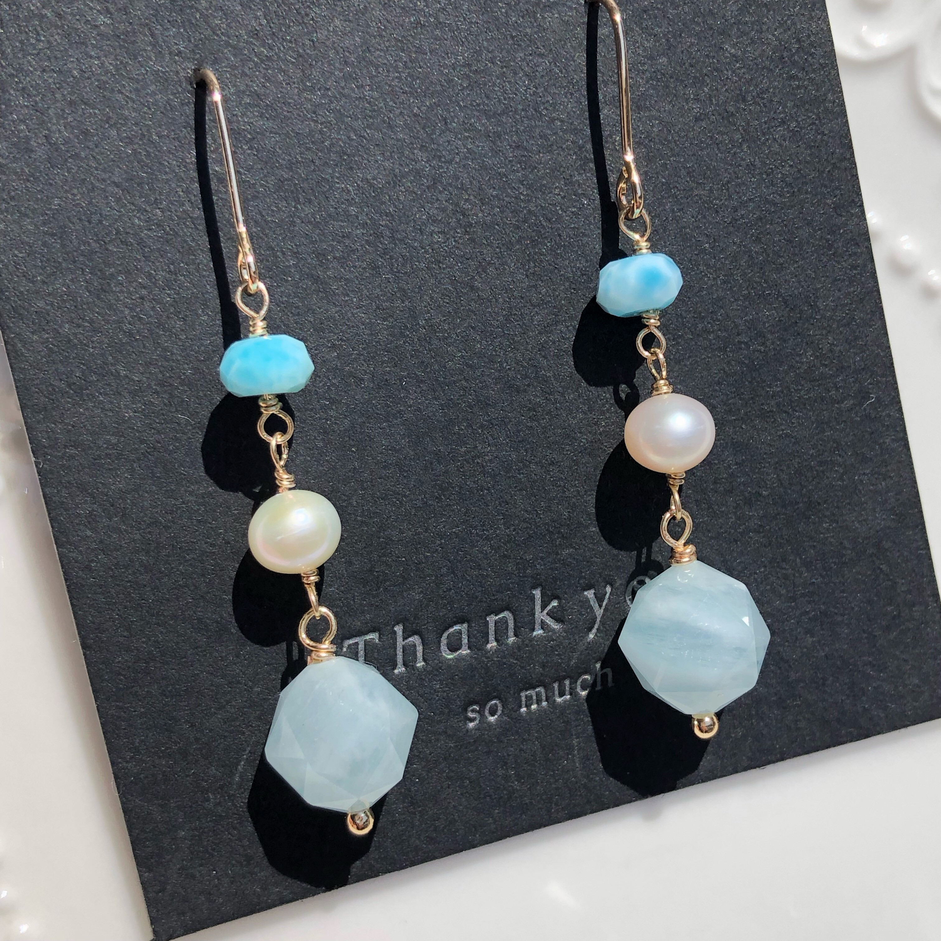 《  14kgfピアス》ミルキーアクアマリンスターラウンドピアス