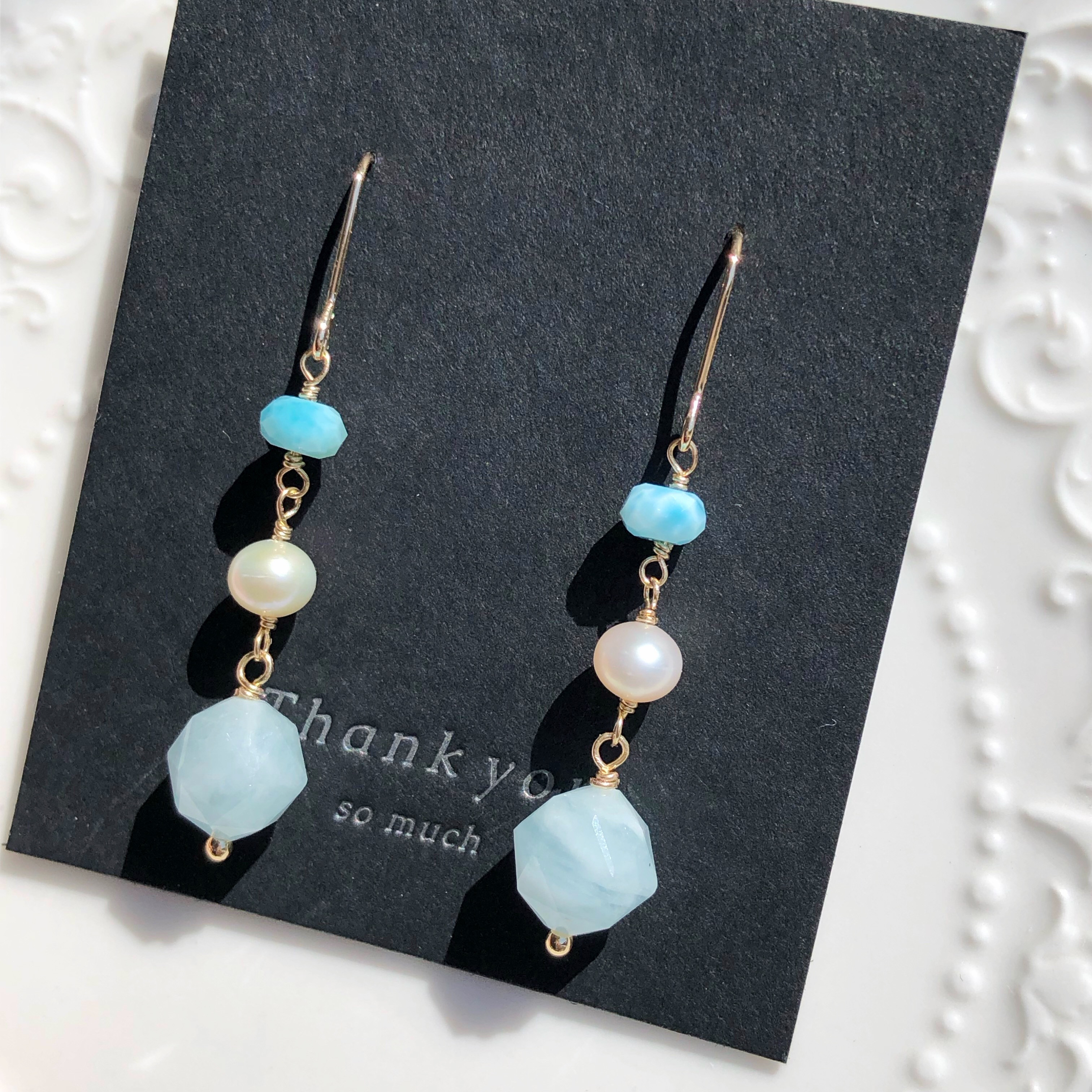 《  14kgfピアス》ミルキーアクアマリンスターラウンドピアス