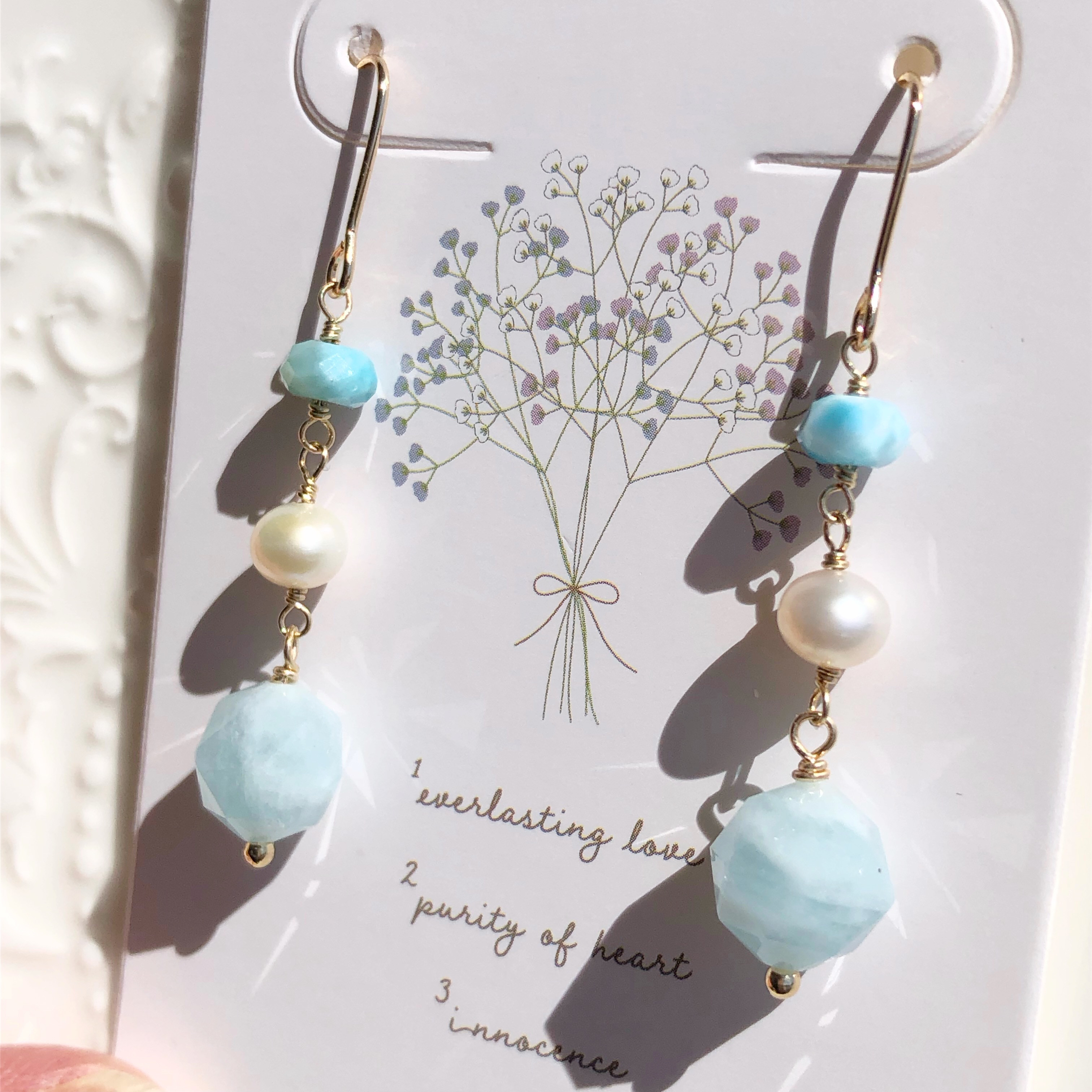 《  14kgfピアス》ミルキーアクアマリンスターラウンドピアス