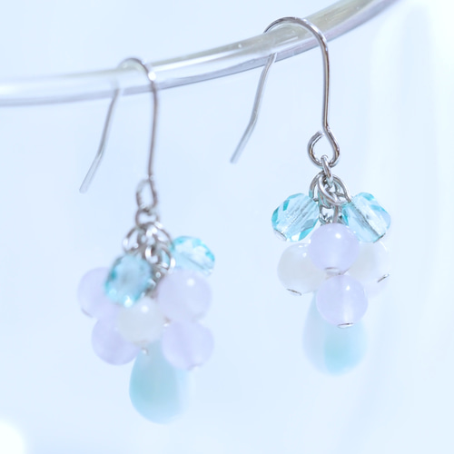 天然石 ラベンダー翡翠(ひすい) 白蝶貝 紫陽花ピアス/イヤリング P0278 