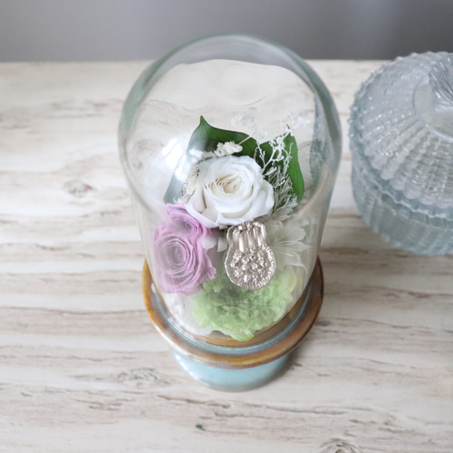 プリザーブドフラワー　仏花アレンジ　miniガラスドーム付 仏花 ガラスドームタイプ(小) プリザーブドフラワー オーダー品
